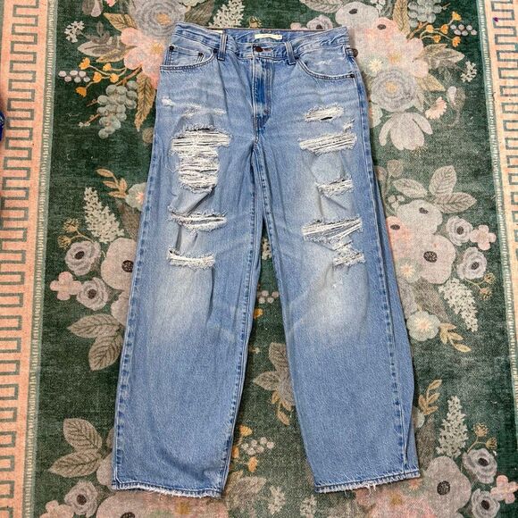 Levi’s Baggy Dad Jeans Womens Distressed light Blue 29 Ripped Wide Leg vintage - Picture 12 of 16